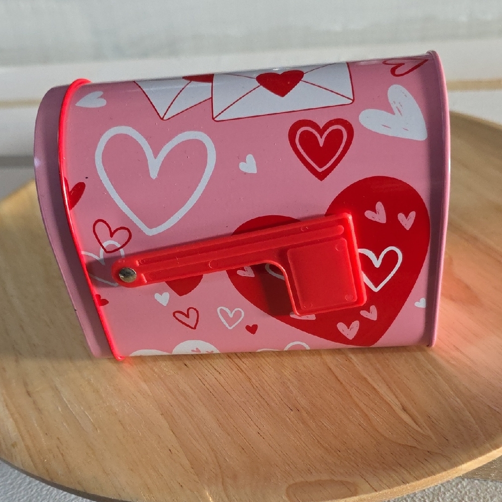 Valentine's Day Pink and Red Heart Tin Mailbox